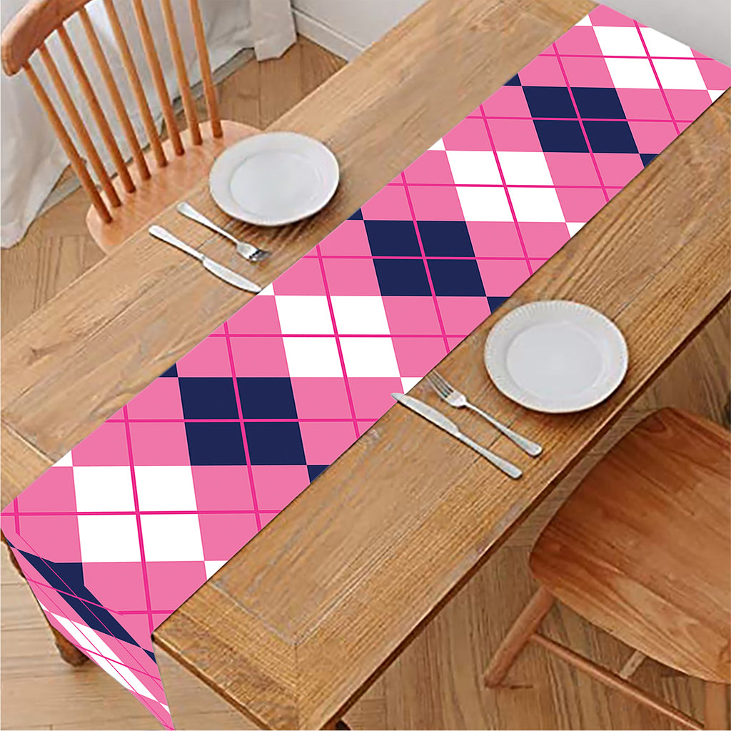 Pink White And Blue Argyle Pattern Print Table Runner