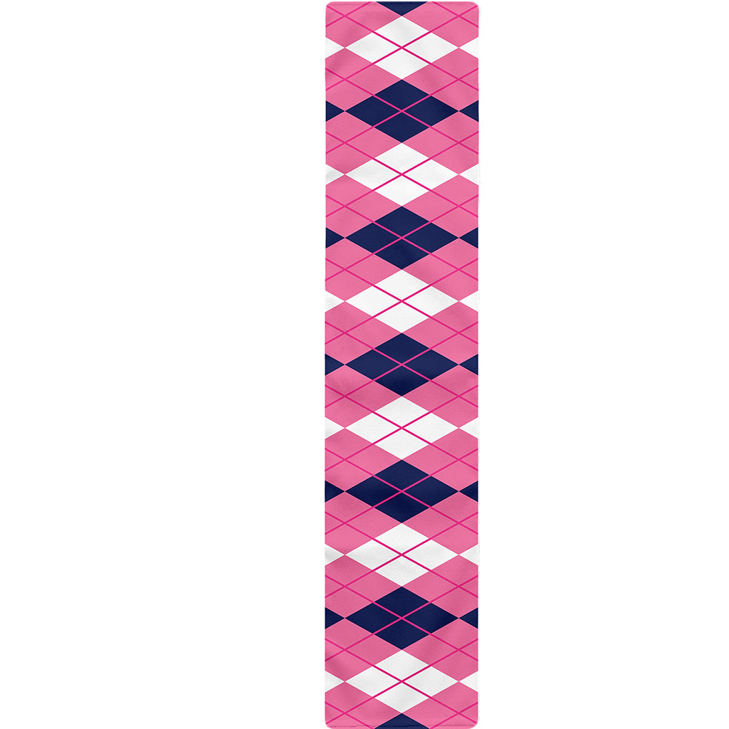 Pink White And Blue Argyle Pattern Print Table Runner