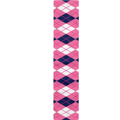 Pink White And Blue Argyle Pattern Print Table Runner
