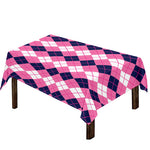 Pink White And Blue Argyle Pattern Print Tablecloth
