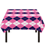 Pink White And Blue Argyle Pattern Print Tablecloth