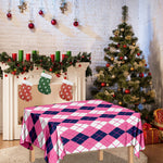 Pink White And Blue Argyle Pattern Print Tablecloth