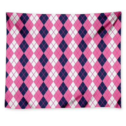 Pink White And Blue Argyle Pattern Print Tapestry
