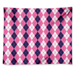 Pink White And Blue Argyle Pattern Print Tapestry