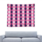 Pink White And Blue Argyle Pattern Print Tapestry