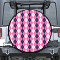 Pink White And Blue Argyle Pattern Print Tire Cover