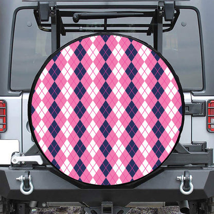 Pink White And Blue Argyle Pattern Print Tire Cover