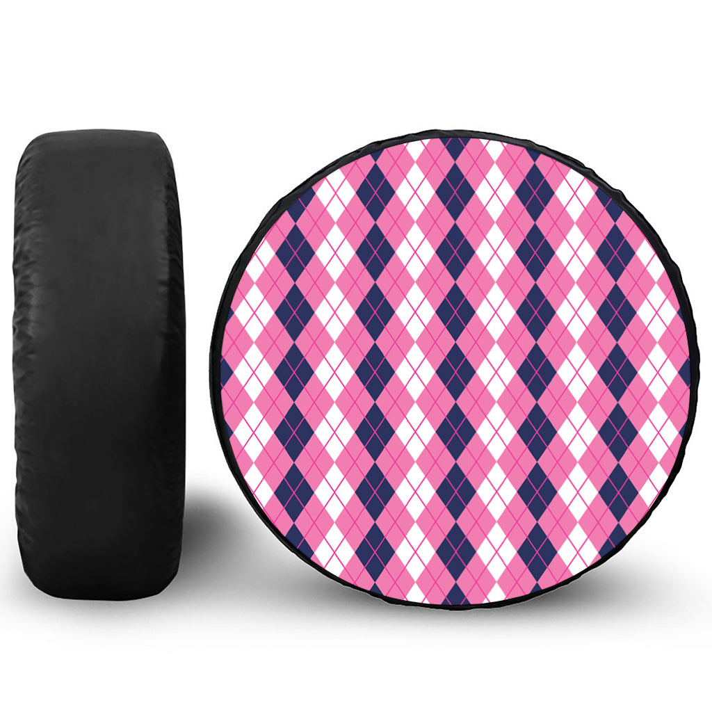 Pink White And Blue Argyle Pattern Print Tire Cover