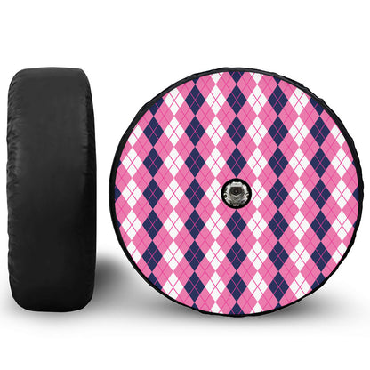 Pink White And Blue Argyle Pattern Print Tire Cover With Camera Hole