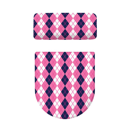 Pink White And Blue Argyle Pattern Print Toilet Lid And Tank Cover Set