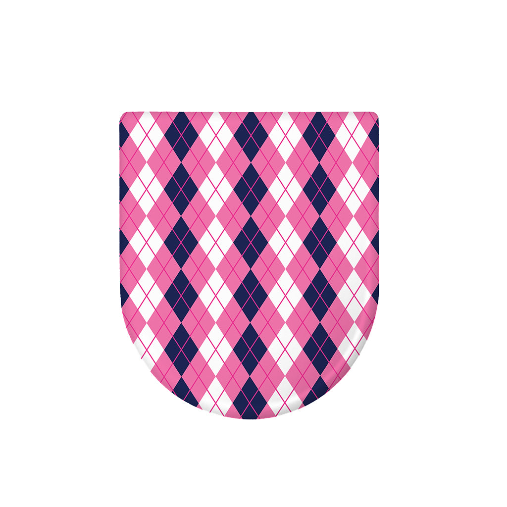 Pink White And Blue Argyle Pattern Print Toilet Lid Cover