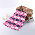 Pink White And Blue Argyle Pattern Print Towel