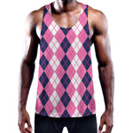 Pink White And Blue Argyle Pattern Print Training Tank Top