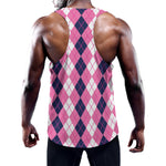 Pink White And Blue Argyle Pattern Print Training Tank Top