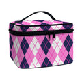 Pink White And Blue Argyle Pattern Print Travel Makeup Bag
