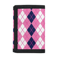 Pink White And Blue Argyle Pattern Print Trifold Wallet