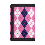 Pink White And Blue Argyle Pattern Print Trifold Wallet