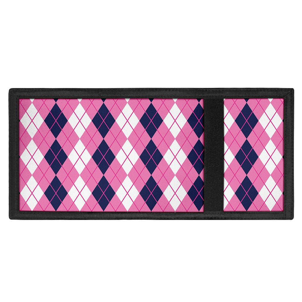 Pink White And Blue Argyle Pattern Print Trifold Wallet