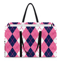 Pink White And Blue Argyle Pattern Print Utility Tote Bag
