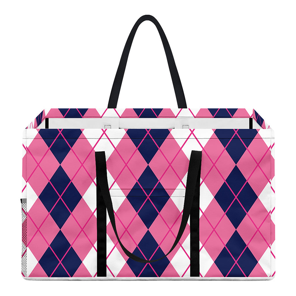 Pink White And Blue Argyle Pattern Print Utility Tote Bag