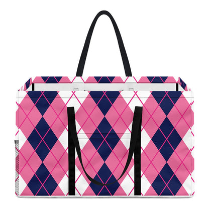 Pink White And Blue Argyle Pattern Print Utility Tote Bag
