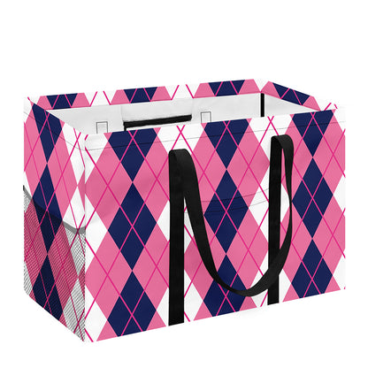 Pink White And Blue Argyle Pattern Print Utility Tote Bag
