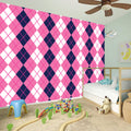 Pink White And Blue Argyle Pattern Print Wall Sticker