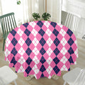 Pink White And Blue Argyle Pattern Print Waterproof Round Tablecloth