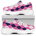 Pink White And Blue Argyle Pattern Print White Chunky Shoes