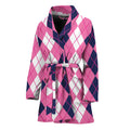 Pink White And Blue Argyle Pattern Print Women's Bathrobe
