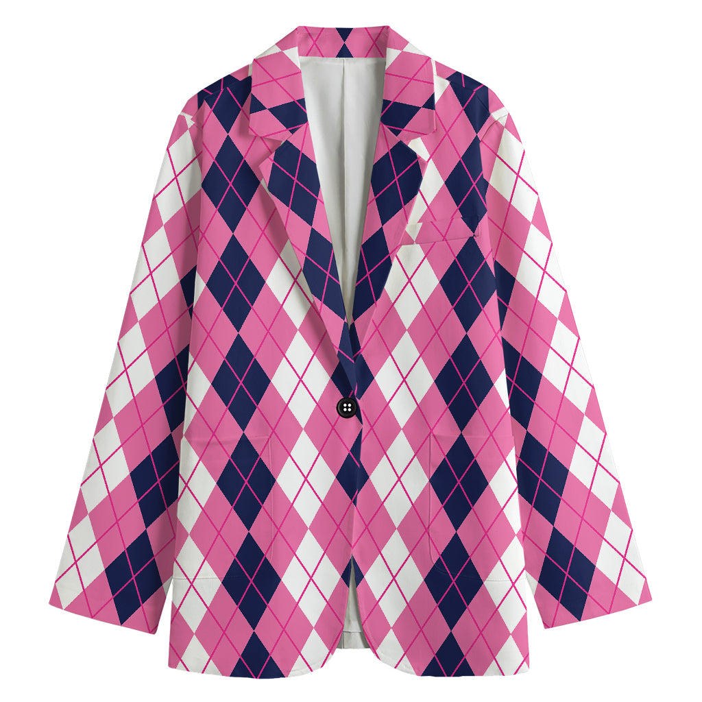 Pink White And Blue Argyle Pattern Print Women's Blazer