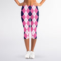 Pink White And Blue Argyle Pattern Print Women's Capri Leggings