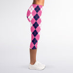 Pink White And Blue Argyle Pattern Print Women's Capri Leggings