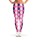 Pink White And Blue Argyle Pattern Print Women's Leggings