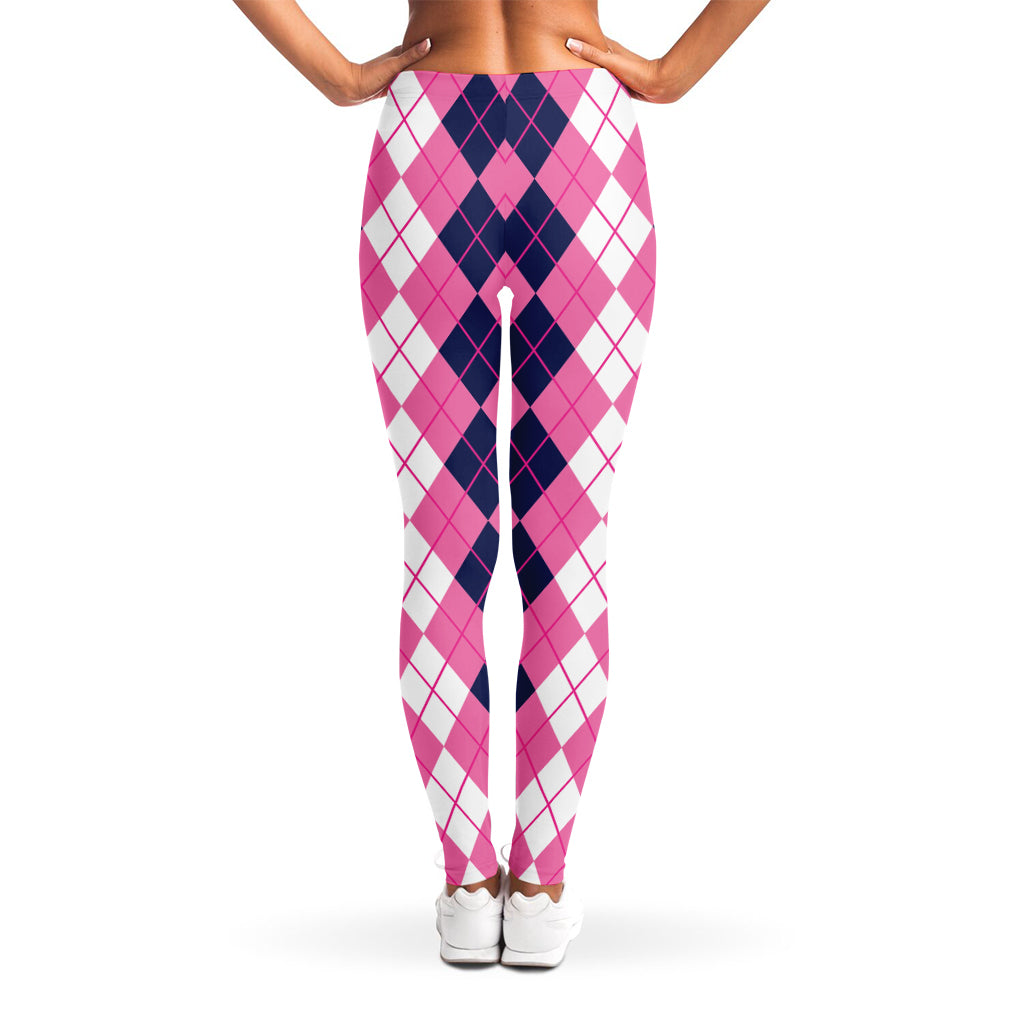 Pink White And Blue Argyle Pattern Print Women's Leggings