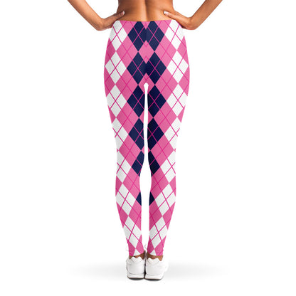 Pink White And Blue Argyle Pattern Print Women's Leggings