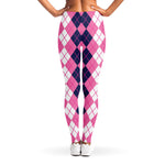 Pink White And Blue Argyle Pattern Print Women's Leggings