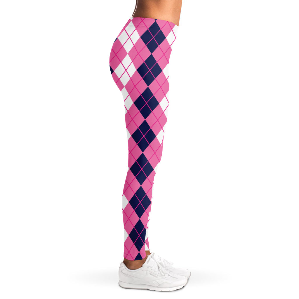 Pink White And Blue Argyle Pattern Print Women's Leggings