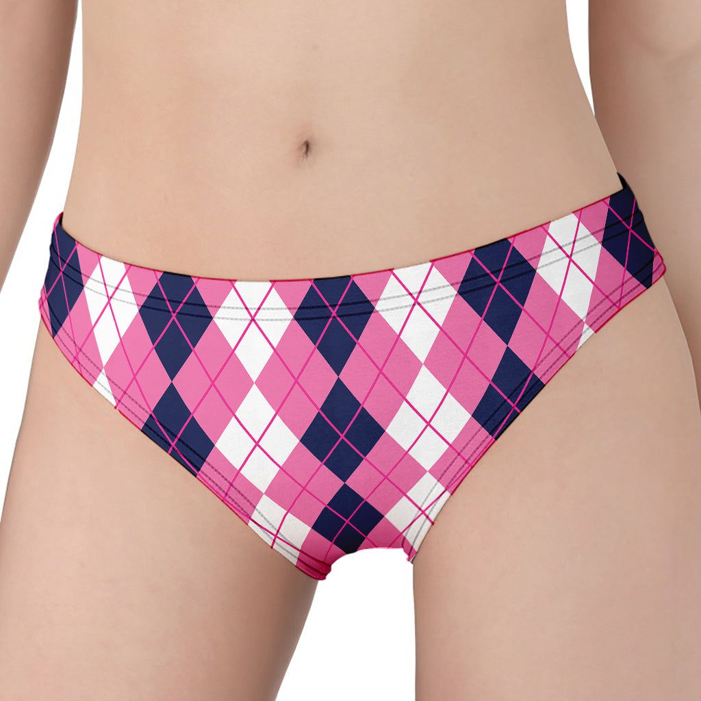 Pink White And Blue Argyle Pattern Print Women's Panties