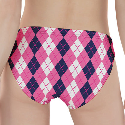 Pink White And Blue Argyle Pattern Print Women's Panties