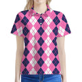 Pink White And Blue Argyle Pattern Print Women's Polo Shirt