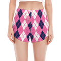 Pink White And Blue Argyle Pattern Print Women's Split Running Shorts