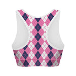 Pink White And Blue Argyle Pattern Print Women's Sports Bra