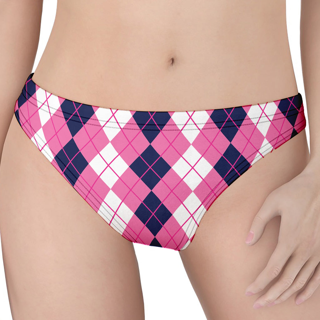 Pink White And Blue Argyle Pattern Print Women's Thong