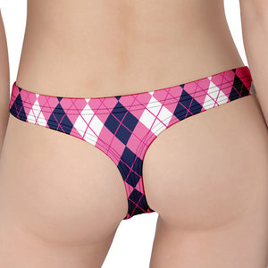 Pink White And Blue Argyle Pattern Print Women's Thong