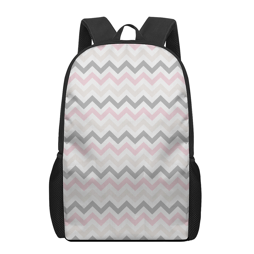 Pink White And Grey Chevron Print 17 Inch Backpack