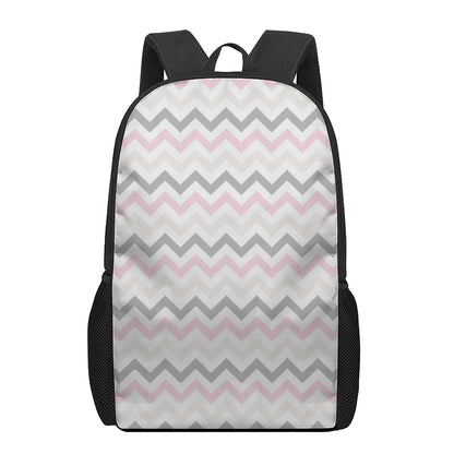 Pink White And Grey Chevron Print 17 Inch Backpack