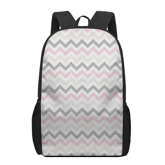 Pink White And Grey Chevron Print 17 Inch Backpack