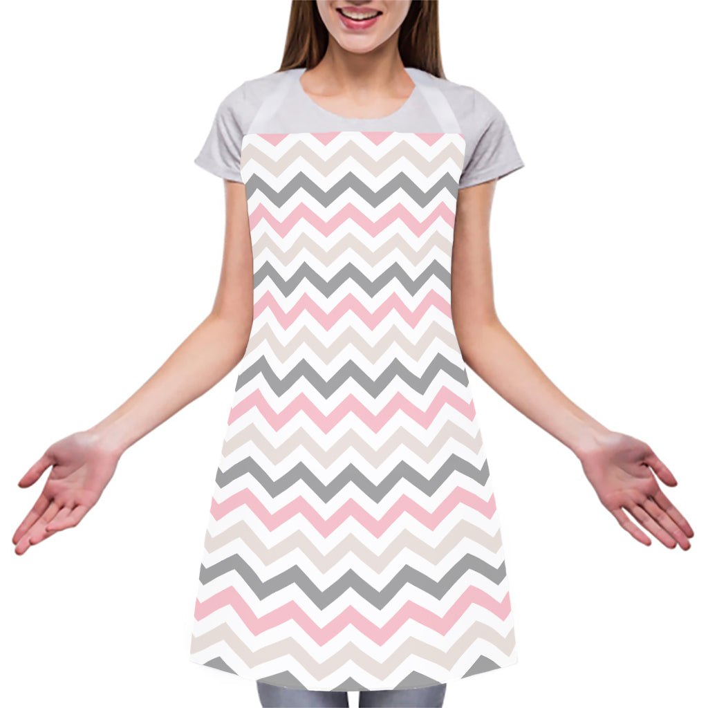 Pink White And Grey Chevron Print Adjustable Apron