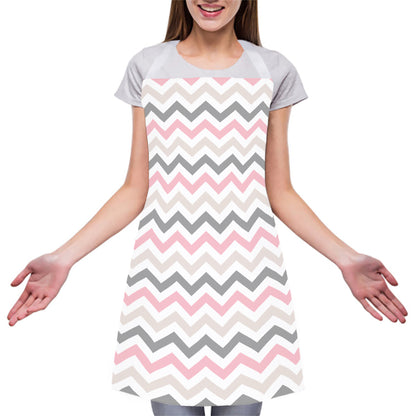 Pink White And Grey Chevron Print Adjustable Apron